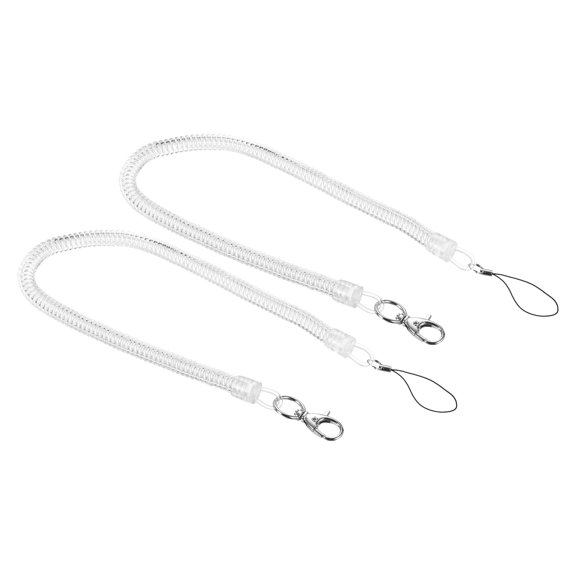 Uxcell Retractable Coil Spring Keychain Clasp with Key Ring 460mm, 2 Pack Plastic Spiral Stretchy Cord, Clear