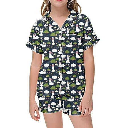 

Baby Girl Clothes Set 2 Piece Pajamas Kids Children Graphic Print Short Sleeve Button Shirt Shorts Pajama Posh Blanket Girls Clothing Set 12-13 Years