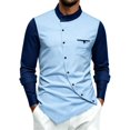 thumbnail image 3 of Men's Long Sleeve Dress Shirt Retro Slim Fit Asymmetric Button Stand Blouses Irregular Hem Business Golf Tops, 3 of 10