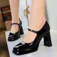 thumbnail image 2 of Women's Pumps High Heel 9CM Patent Leather Square Toe Buckle Strappy Party Wedding Shoes, 2 of 5