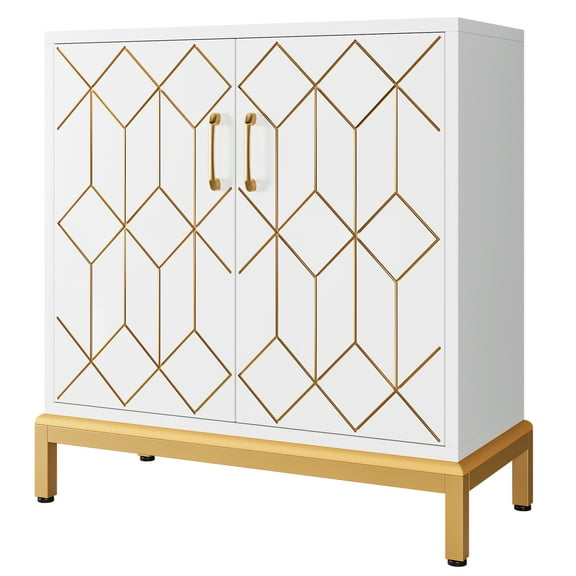 Homhougo 32.00 x 15.00 x 32.00 Accent Cabinet with Doors, Modern Wooden Sideboard, White