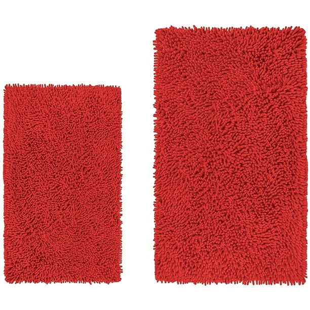 Alfombra de Baño Luxurux: Alfombras de Baña de Baño de Baño de Lujo Extra Suaves, Material de Microfibra de Chenille de 1 '', Súper Absorbente (Juego Rectangular, Rojo) LuxUrux tapetes para baño