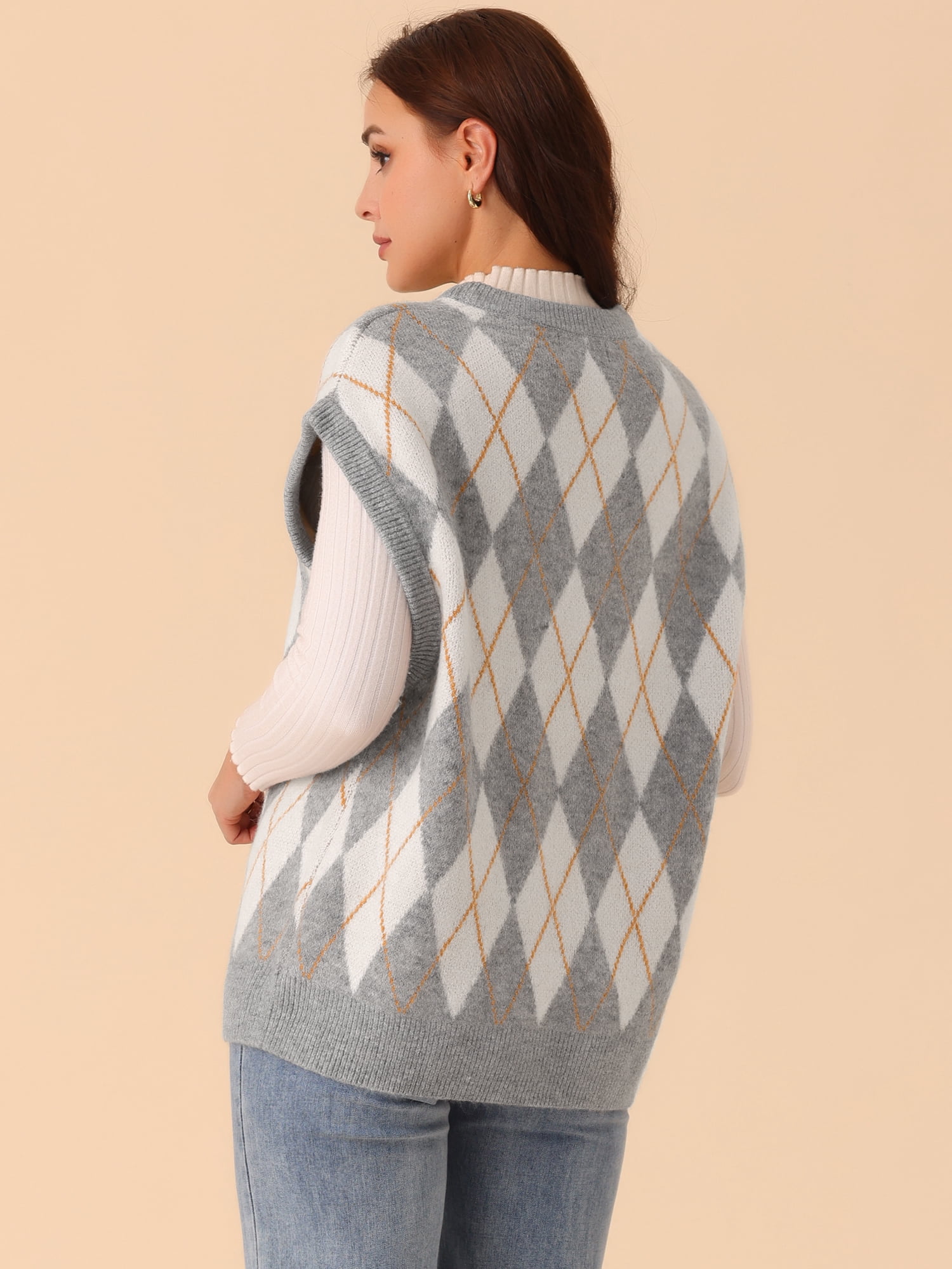 DARING DIVA Plus Size Contrast Color Sweater Vest Knit Pullover M Grey