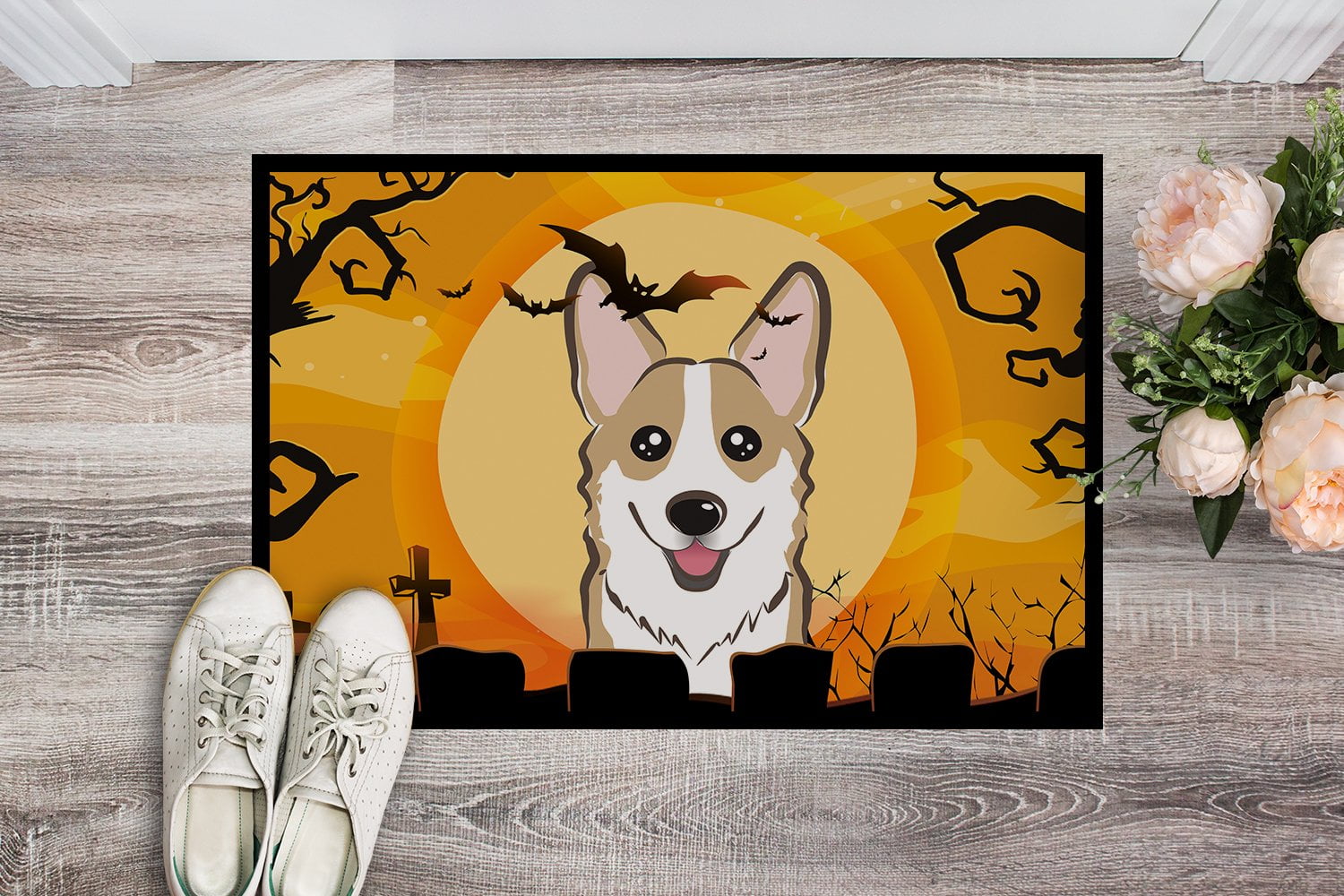 Carolines Treasures Halloween Sable Corgi Door Mat Indoor Rug or Outdoor Welcome Mat 18x27 Doormat 27L x 18W multicolor