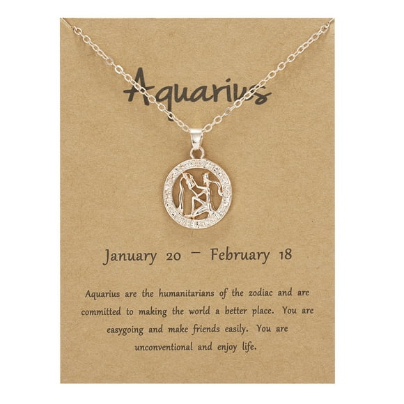 Pendant 12 Constellation Zodiac Necklace Astrology Horoscope for Women Birthday Gifts Round Hollow Clavicle Necklace