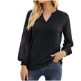 thumbnail image 1 of Blusa de camisa de retazos de encaje informal sólida de manga larga con cuello en V para mujer a la moda Fridja  czfsfas5247, 1 of 8