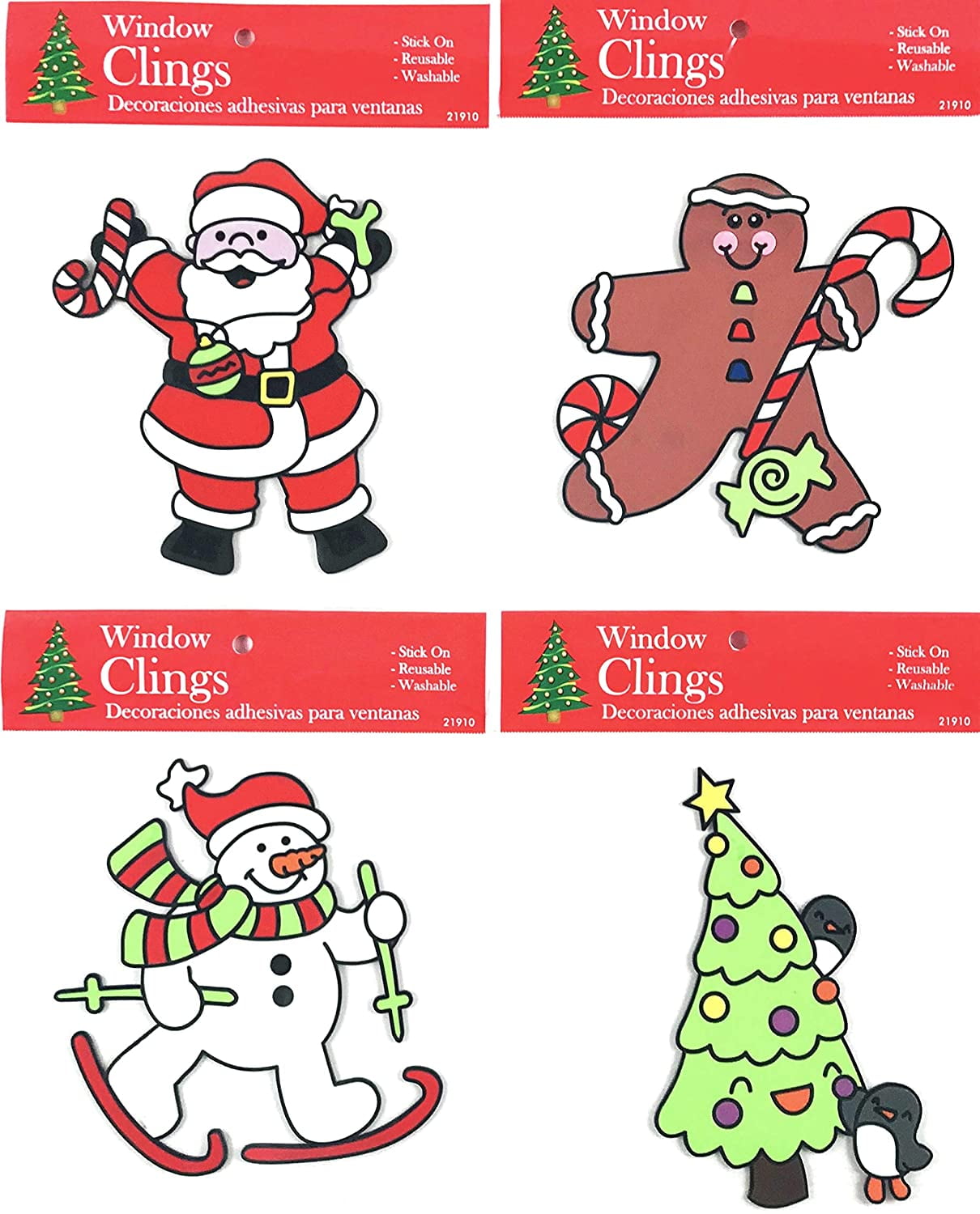 Christmas Window Gel Stickers Xmas Decoration Santa,Snowman,Reindeer,Gingerbread 