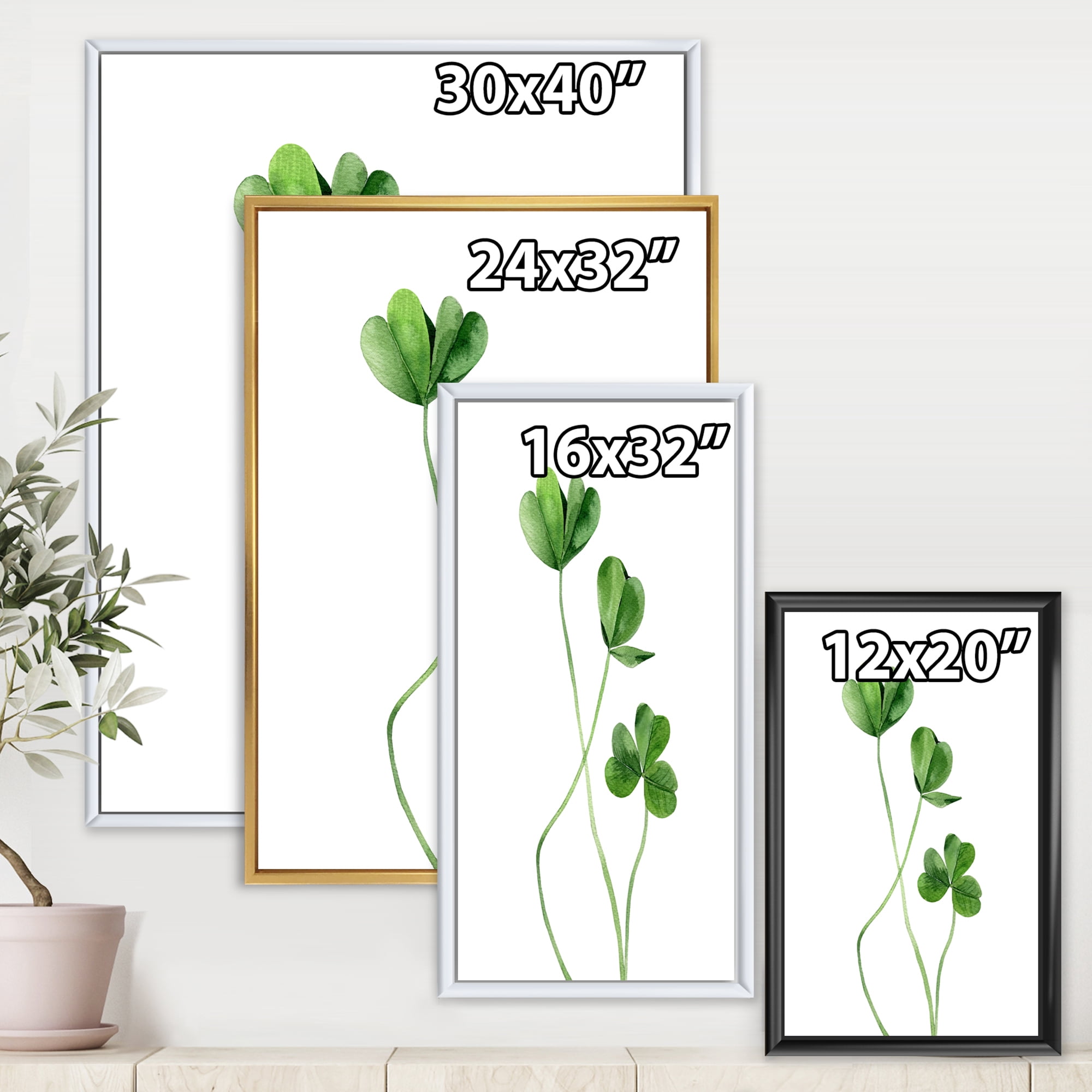 Designart 'Field Green Plant Detail Clover' Farmhouse Framed Canvas Wall Art Print