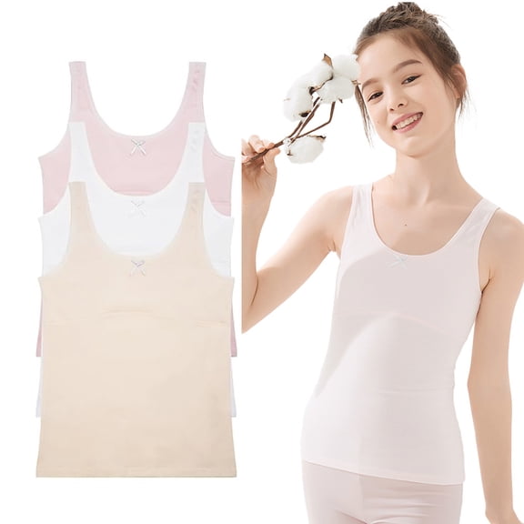 Teen Girls Lightly Padded Training Bras, Cotton Camisoles Undershirts Sleeveless Crop Tank Tops for Size 7-14 Years Soft Daily Wear