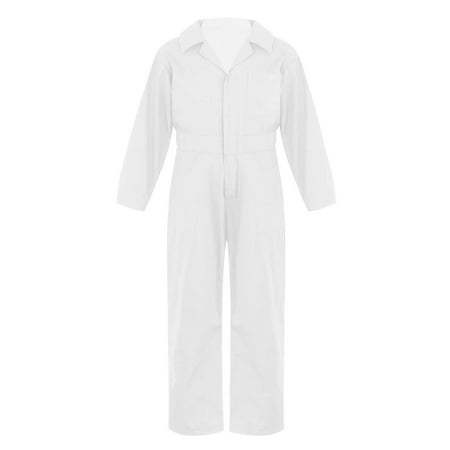 RUNQHUI Kids Boys Mechanic Costume Halloween Cosplay Coverall Flight Suit Jumpsuit Party Birthday Ivory 16