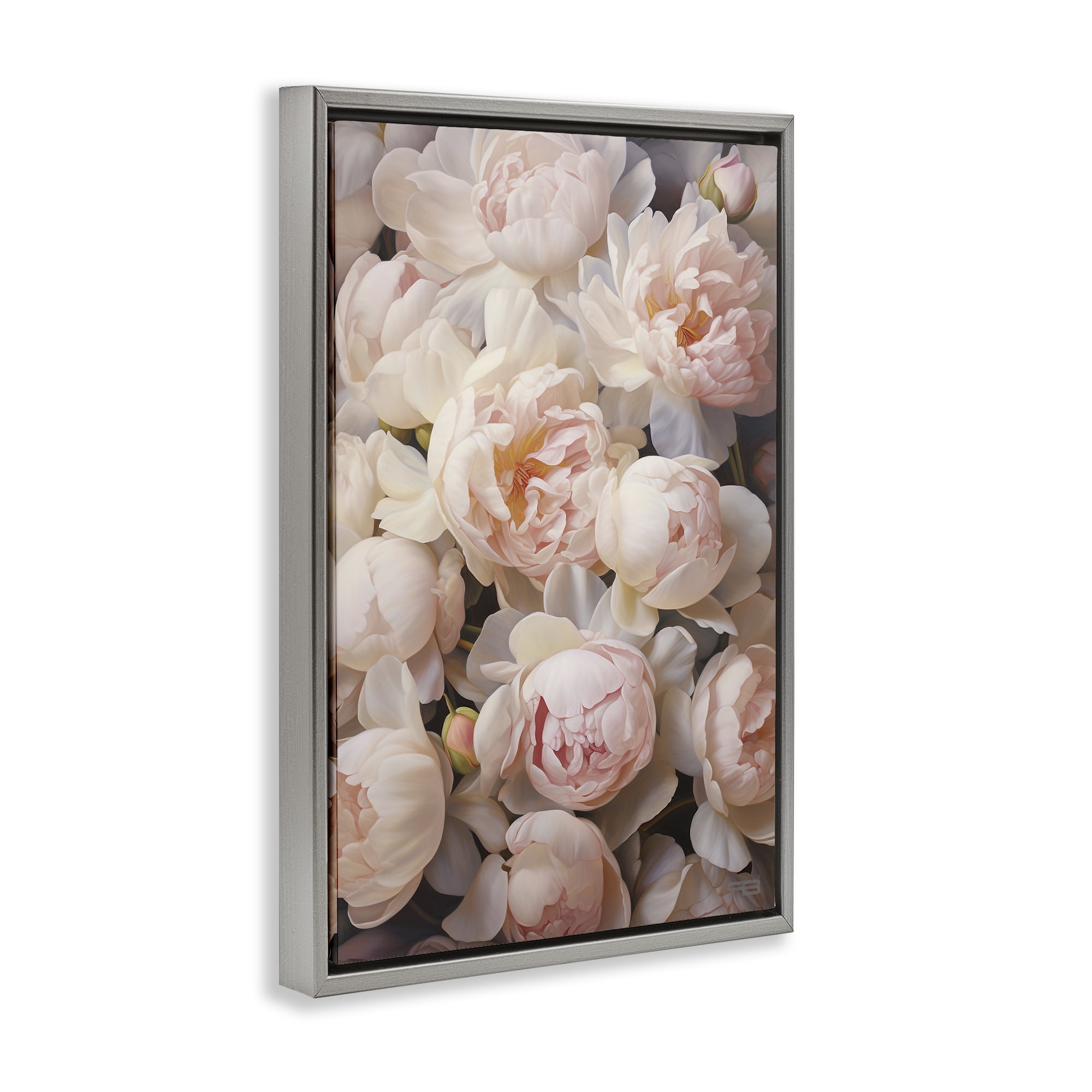 Stupell Industries Blooming Pink Peonies Botanical & Floral Painting Gray Floater Framed Art Print Wall Art, 21 x 31