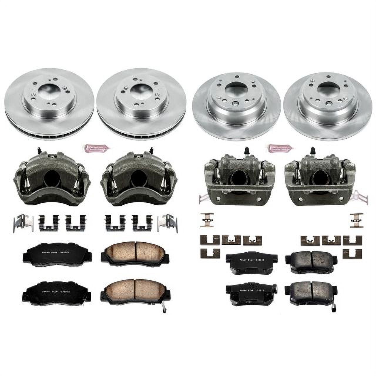 PowerStop Front and Rear Stock Replacement Brake Pad and Rotor Kit with Calipers Fits: HONDA ISUZU Select Models KCOE705