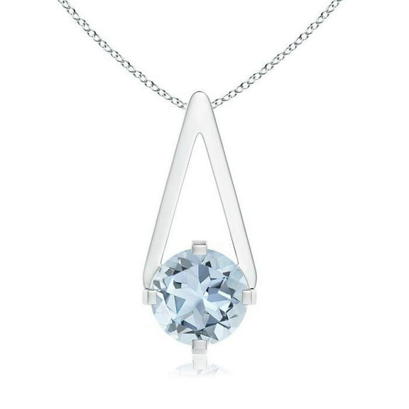 ANGARA Natural Flat Prong-Set Solitaire Aquamarine Triangular Pendant in 14K White Gold for Women (Size-6mm) | March Birthstone, Anniversary, Jewelry Gift for Women | Natural Aquamarine Necklace
