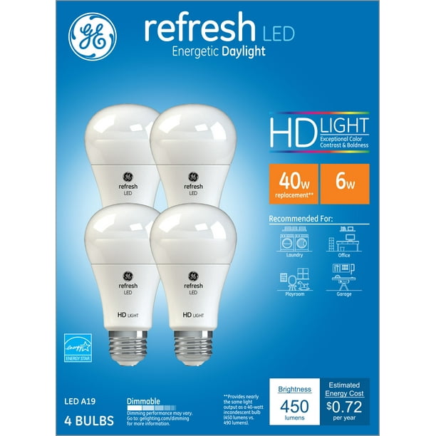 GE Refresh LED Light Bulbs, Daylight, 40 Watt Eqv, A19 General Purpose Bulbs, 4pk