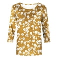 thumbnail image 4 of Summer Saving Clearance 2024! POTETI Womens Shirts Plus Size Yellow Printed T-shirt Mid-length 3/4 Sleeves Blouse Crew Neck Casual Tops, 4 of 4
