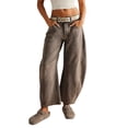 thumbnail image 4 of Pantalones vaqueros recortados para mujer, Vaqueros holgados de cintura baja, Color liso, estética y2k, moda de los años 2000 para novio, 4 of 6