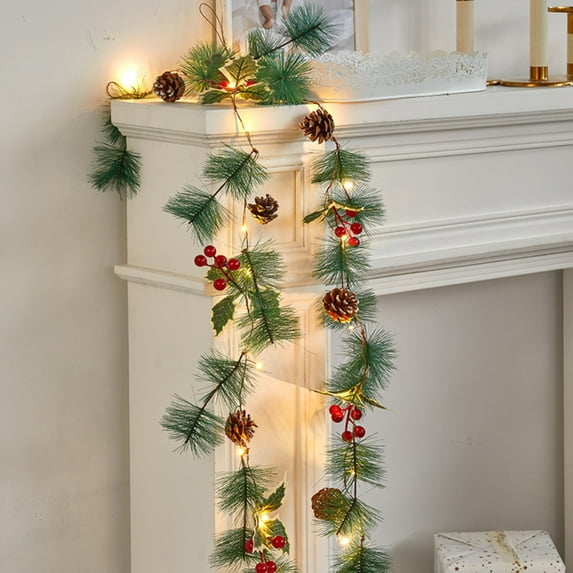 Happy Date Christmas Pine Cones String Lights Jingle Bell with Berries Copper for Indoor Outdoor Thanksgiving Xmas Fairy Light Fit Garden Garland Party Decorations