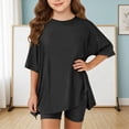thumbnail image 2 of YunPes Girls Summer Casual Athletic Set Oversized Side Split Shirts and Biker Shorts Tight-fitting Shorts 2-Piece Outfits, 2 of 6