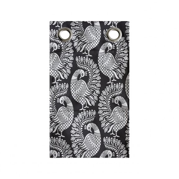 Peacock Hanging Pocket Organizer, Monochromatic Repeating Pattern of Ornate Flourish Birds, Printed Polyester Storage Bag with Pockets, 9" x 16", Charcoal Grey White