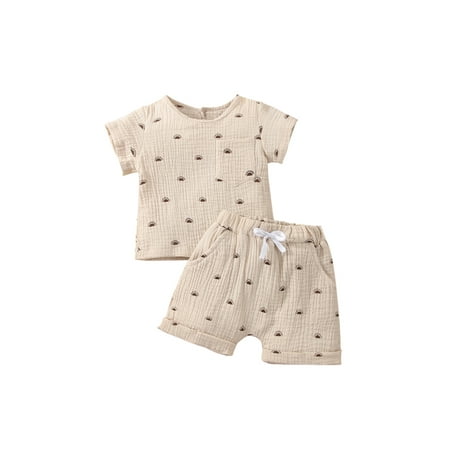 

Arvbitana Summer Newborn Baby Boy Girl 0M 6M 12M 18M 24M Clothes Set Print Short Sleeve T-Shirt Tops and Shorts Outfits 2Pcs