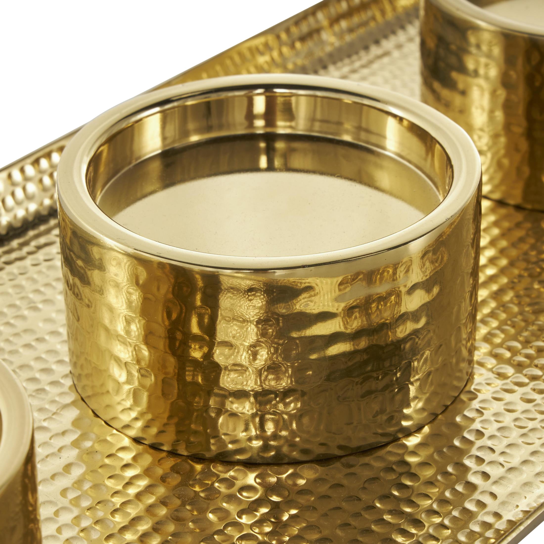 DecMode 4 Holder Gold Stainless Steel Metal Candelabra with Attached Tray