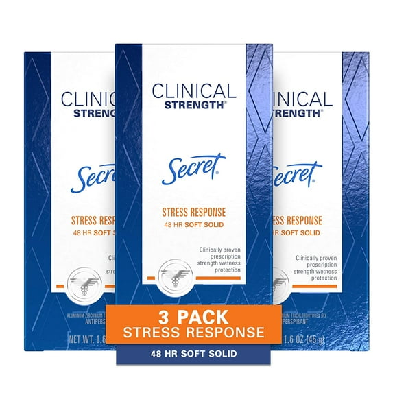 Secret Antiperspirant Clinical Strength Deodorant for Women, Soft Solid, Stress Response, 1.6 Oz, (Pack of 3)