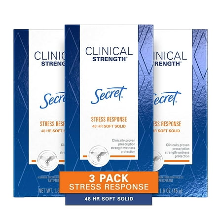 Secret Antiperspirant Clinical Strength Deodorant for Women, Soft Solid, Stress Response, 1.6 Oz, (Pack of 3)