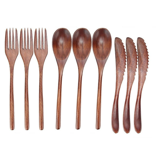 Ensemble de 3 couverts de table en bois, fourchette, cuillère, couteau, couverts de cuisine pour la maison, le café, le restaurant