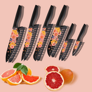 McCook 12-Piece Kitchen Knife Set with Black Handle, Colorful and Fashionable Coated Stainless Steel Knives with Blade Guards, 6 Knives with 6 Knives Sheath For Kitchen