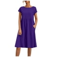 thumbnail image 1 of 2025 Vestido largo de algodón y lino para mujer, con cuello redondo, tallas grandes, corte holgado, color liso, estilo veraniego/OL, 1 of 5