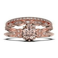 thumbnail image 1 of Beautiful 2.25 Carat Round Cut Morganite And Diamond Moissanite Floral Engagement Ring, Antique Wedding Ring, Two Matching Band in 10k Solid Rose Gold, Gift For Her In Festival Time, Promise Ring, 1 of 4