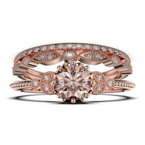 Beautiful 2.25 Carat Round Cut Morganite And Diamond Moissanite Floral Engagement Ring, Antique Wedding Ring, Two Matching Band in 10k Solid Rose Gold, Gift For Her In Festival Time, Promise Ring