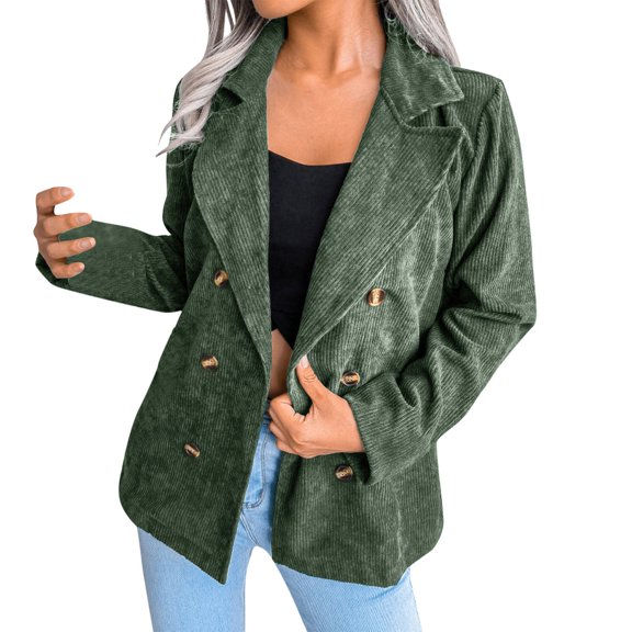 Baqcunre Winter Coats For Women Women Double Breasted Corduroy Jacket Long Sleeve Work Office Casual Boyfriend Fall Clothes For Women 2023 Blazers For Women Army Green L