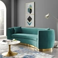 thumbnail image 2 of Contemporary Modern Urban Designer Living Room Lounge Club Lobby Sofa, Velvet Fabric Metal Steel, Aqua Blue, 2 of 6