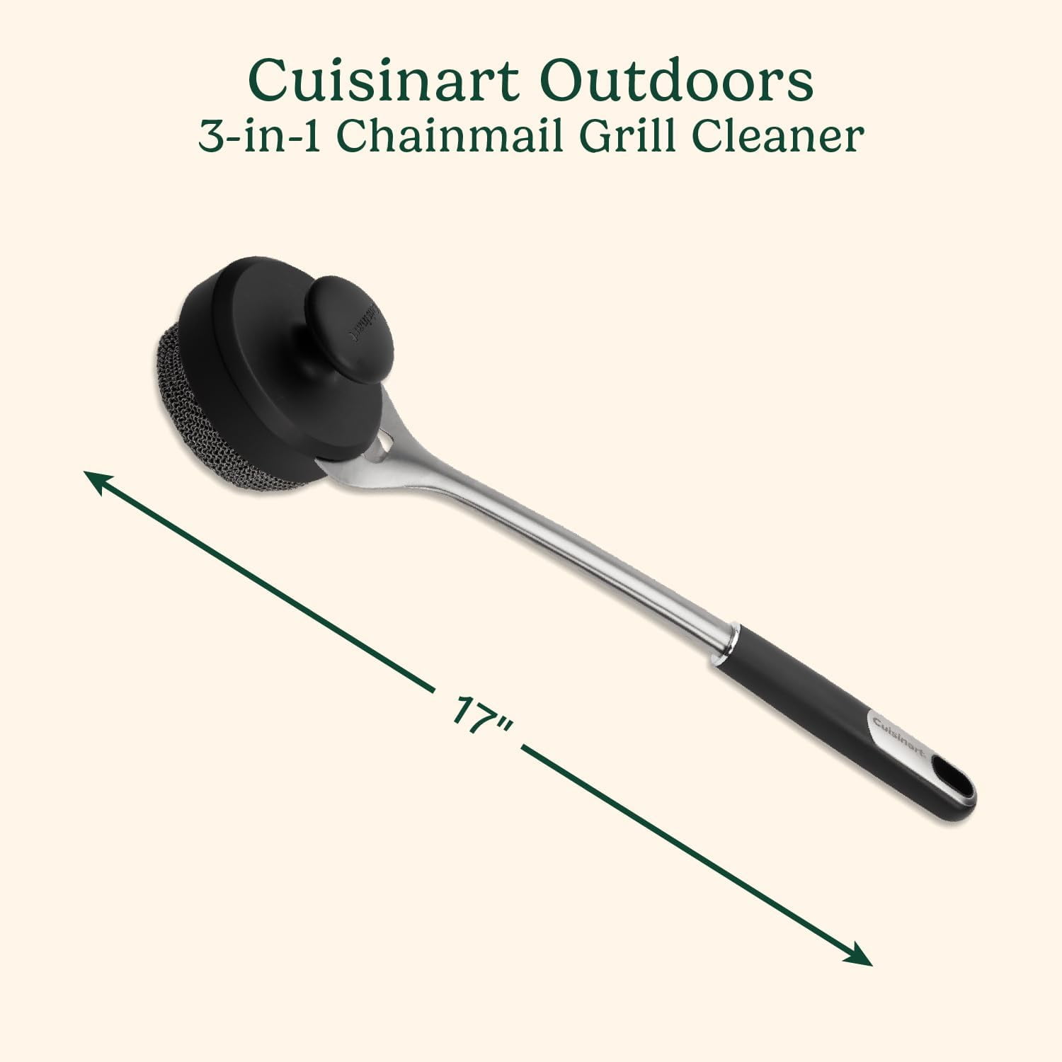 Cuisinart 3-in-1 Chainmail Grill Cleaner, Bristle-Free BBQ Scrubber