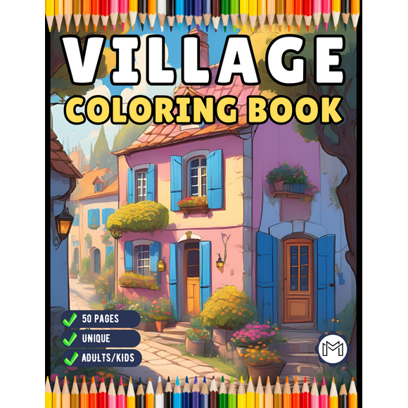 50 Pages Cozy Village Coloring Book Christmas Holiday Gift for Adults Kids Men Women Boys Girls Teens Fairy Village Coloring Activity Book