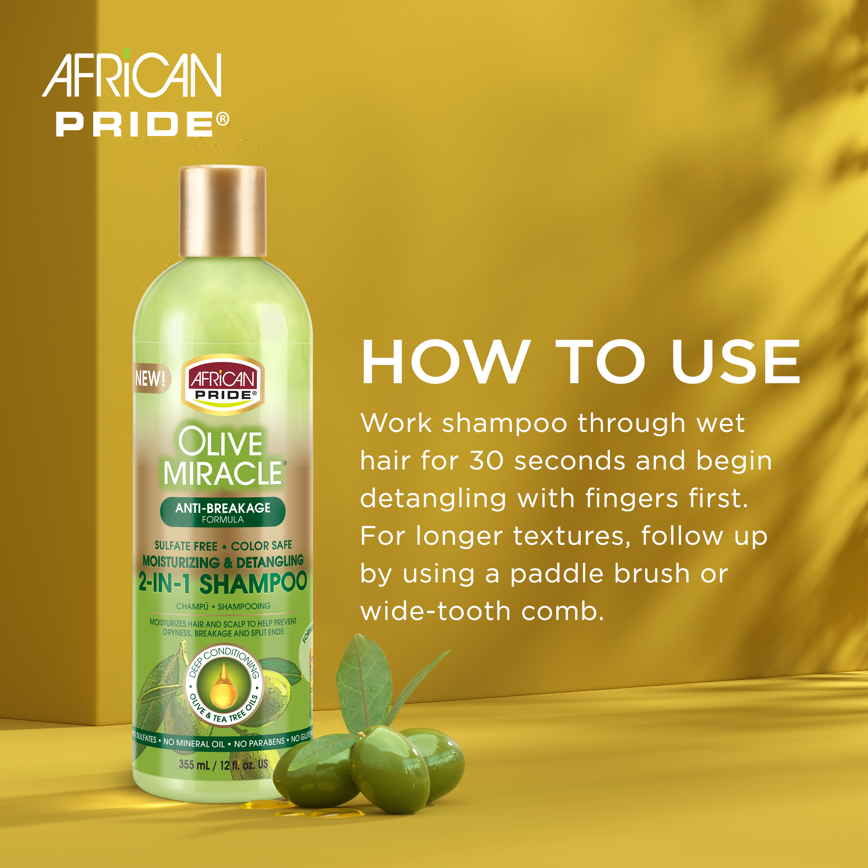 African Pride Olive Miracle Detangling Moisturizing Anti-Breakage Formula 2-in-1 Shampoo Plus Conditioner, 12 fl oz - image 6 of 7