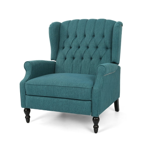 GDF Studio Dunham Contemporary Fabric Tufted Oversized Pushback Recliner, Teal and Dark Brown