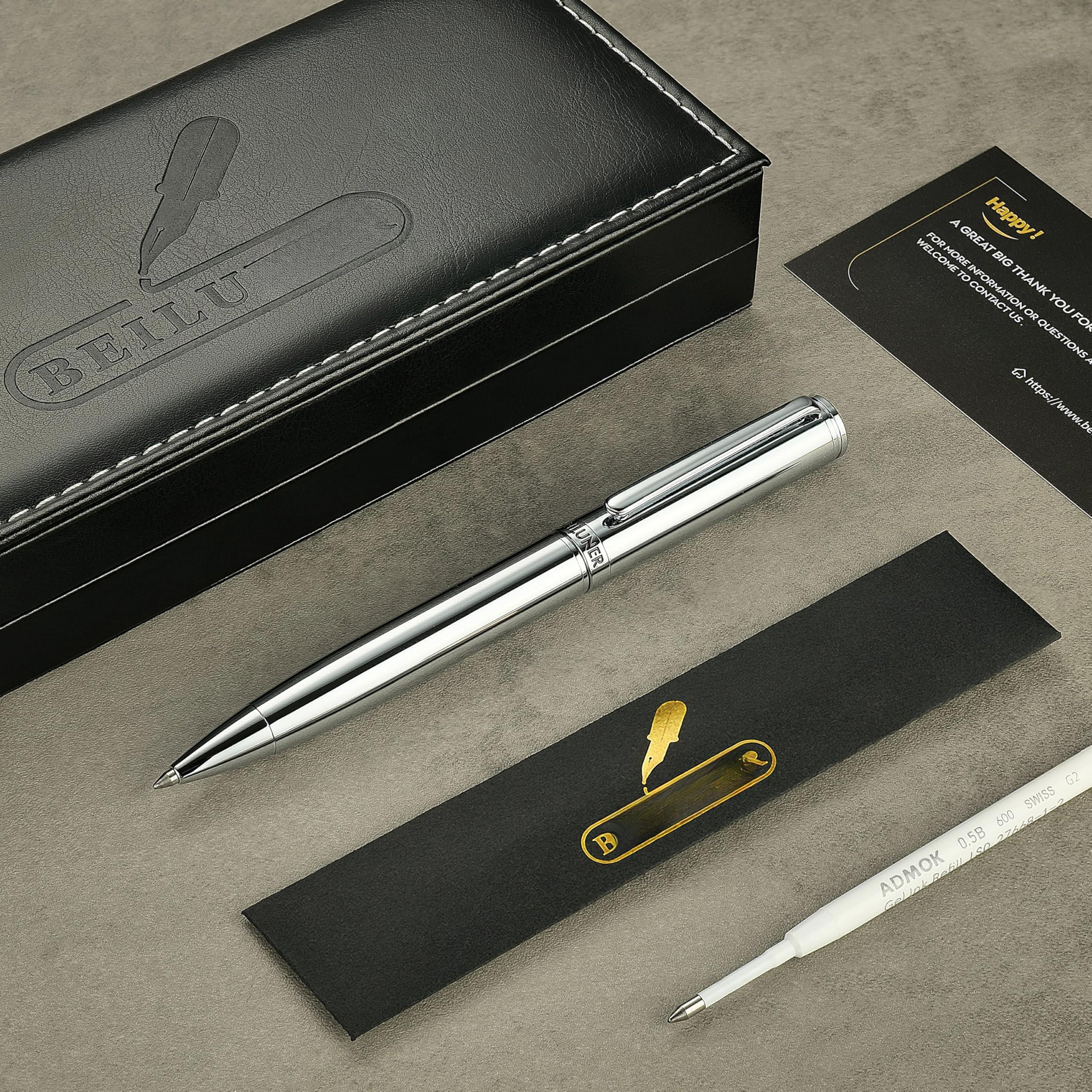 Gel Pen - Luxury Featuring Bright Chrome Finishes  Black Ink Refill Gift Set For Men & Women Business Signature Executive Office Retractable Nice Fancy Designer Pens