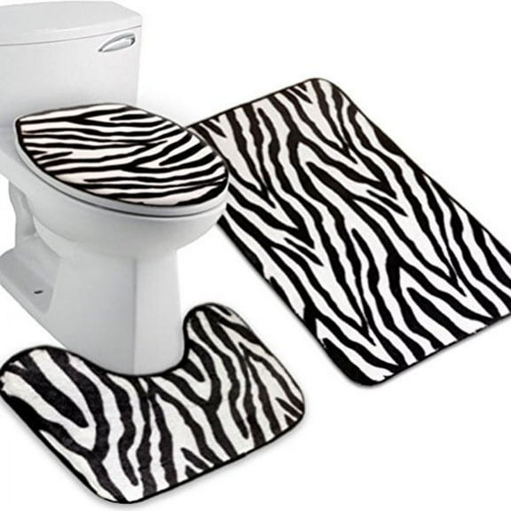 Zebra Stripe Rug Set Bathroom Decor Black and White Toilet Rugs 3pcs U Shaped Rug Contemporary Decorative Shower Room