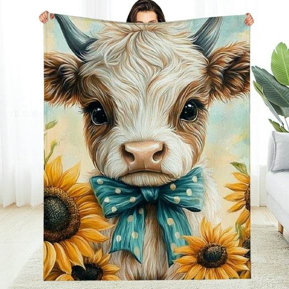 FCXZI Warm Cozy Decorative Flannel Blanket Baby Cow Bow Sunflowers 30*40in