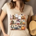thumbnail image 4 of Halloween Bookshelf Shirt | Cute Ghost and Cat Reading Tee for Book Lovers, CarolinaBlue, Size 3XL, 4 of 6