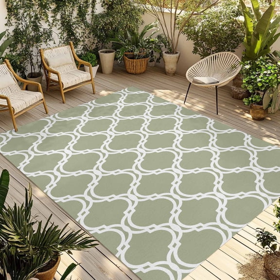 Sage Green Morocco Outdoor Rug for Patio/Deck/Porch, Non-Slip Large Area Rug 3 x 5 Ft, Geometric Moroccan Abstract Art Indoor Outdoor Rugs Washable Area Rugs, Reversible Camping Rug Carpet Runner