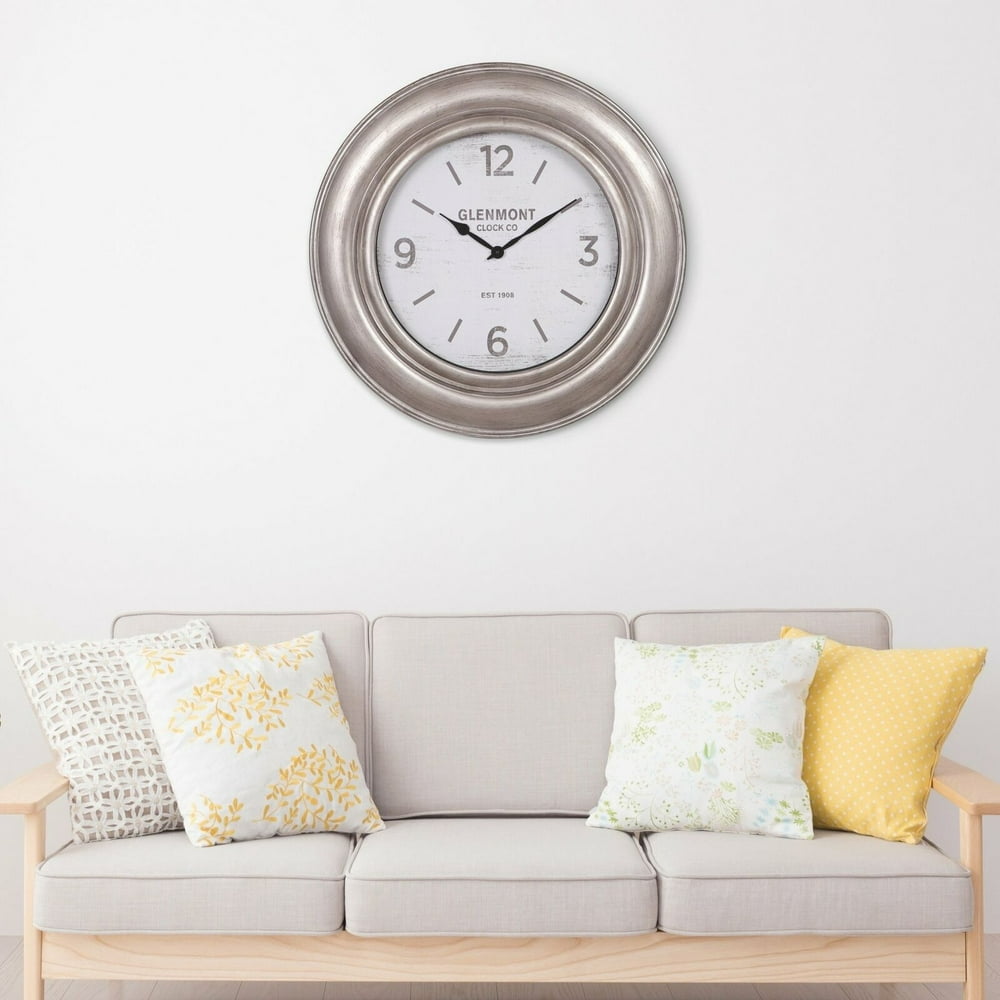 Patton Wall Decor 30" Glenmont Wide Silver Framed Wall Clock Walmart