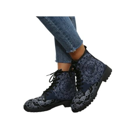 

Gomelly Women Breathable Short Bootie Vinatge Round Toe Booties Outdoor Floral Ankle Boots Blue Black 10