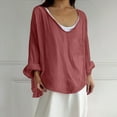 thumbnail image 5 of Holzkary Linen Tops for Women Loose Fit Basic Solid Tunic Tops Flowy Hem Boho Clothing Trendy 2025 Women's Solid Color Loose Plus Size Long Cotton Texture Dress Shirt Watermelon Red Xl, 5 of 6