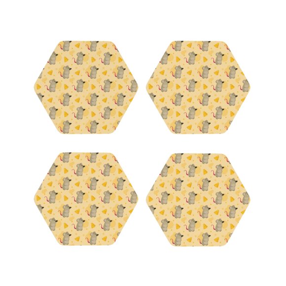Vsdgher sous-Verres en Cuir Imprimé Souris et Fromage pour Boissons, Ensemble de 4 sous-Verres Durables pour Protection de Table, Décoration Intérieure Luxueuse et Cadeau de Pendaison de Crémaillère-Hexagone