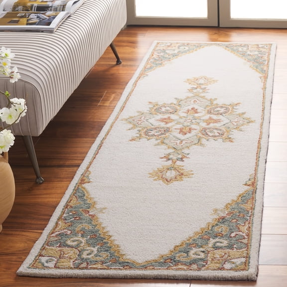 Safavieh Handmade Metro Ughetta Floral Medallion Wool Rug 2'3" x 8' Runner - Ivory/Grey