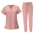 thumbnail image 2 of Milageto 2x Female Scrub Set Machine Washable Nurse Work Clothing Pink and Grey, 2 of 8