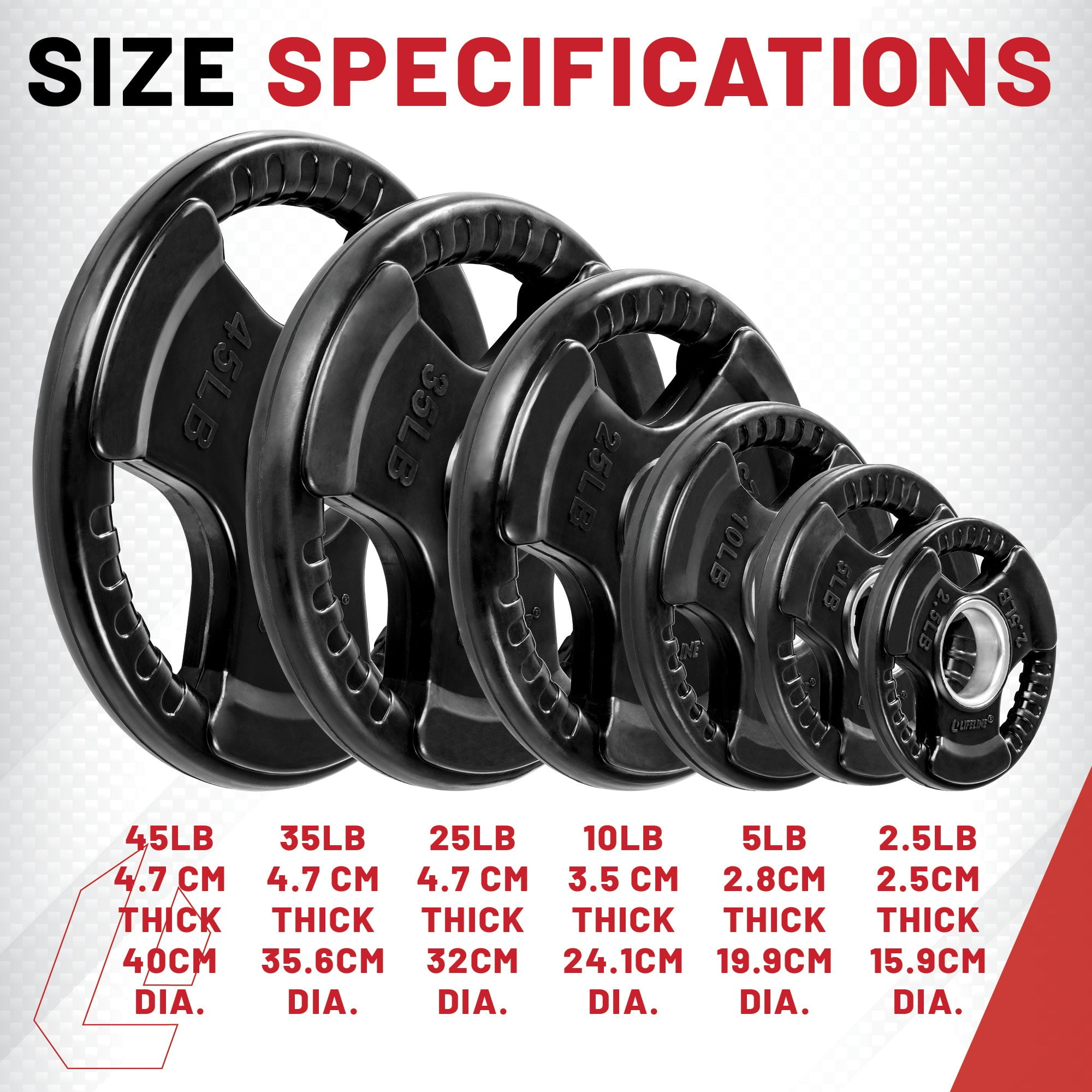 Lifeline Fitness 455 LB Olympic Weight Set - Rubber Coated Weight Plates for Olympic Barbells